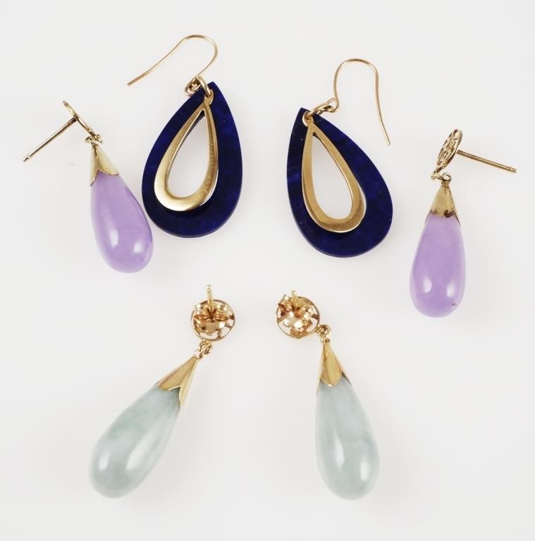 (3) PAIR 14K EARRINGS GREEN