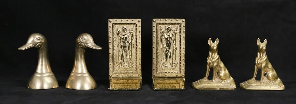 3 PAIR OF BRASS BOOKENDS3 pair