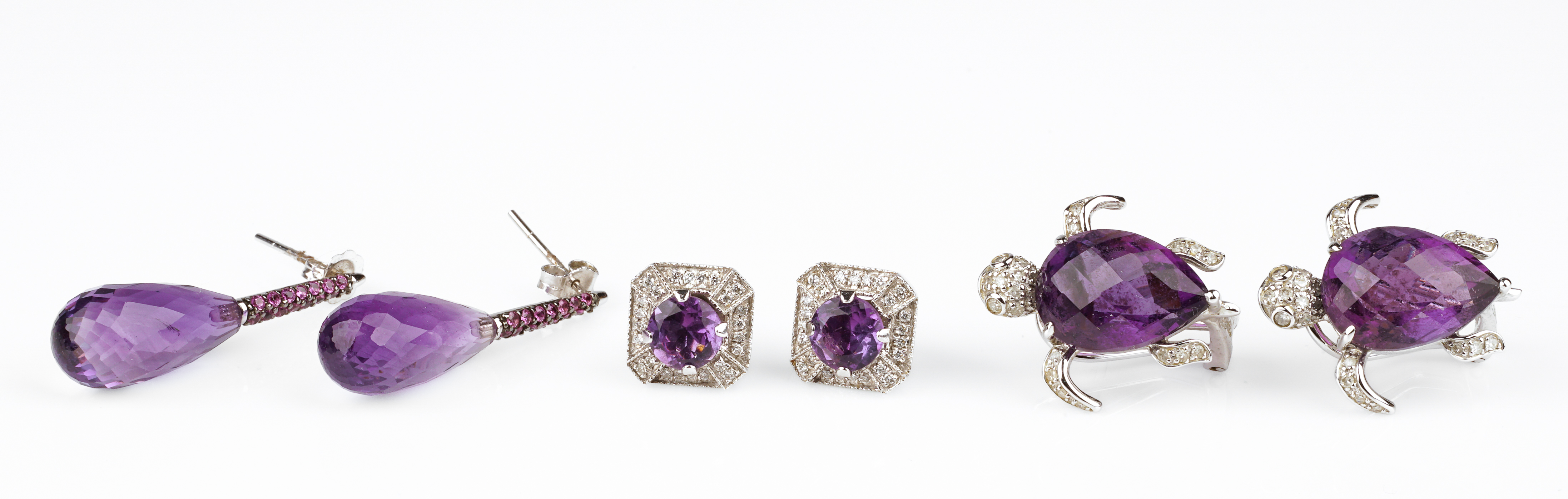 (3) Pairs 14K White Gold Amethyst