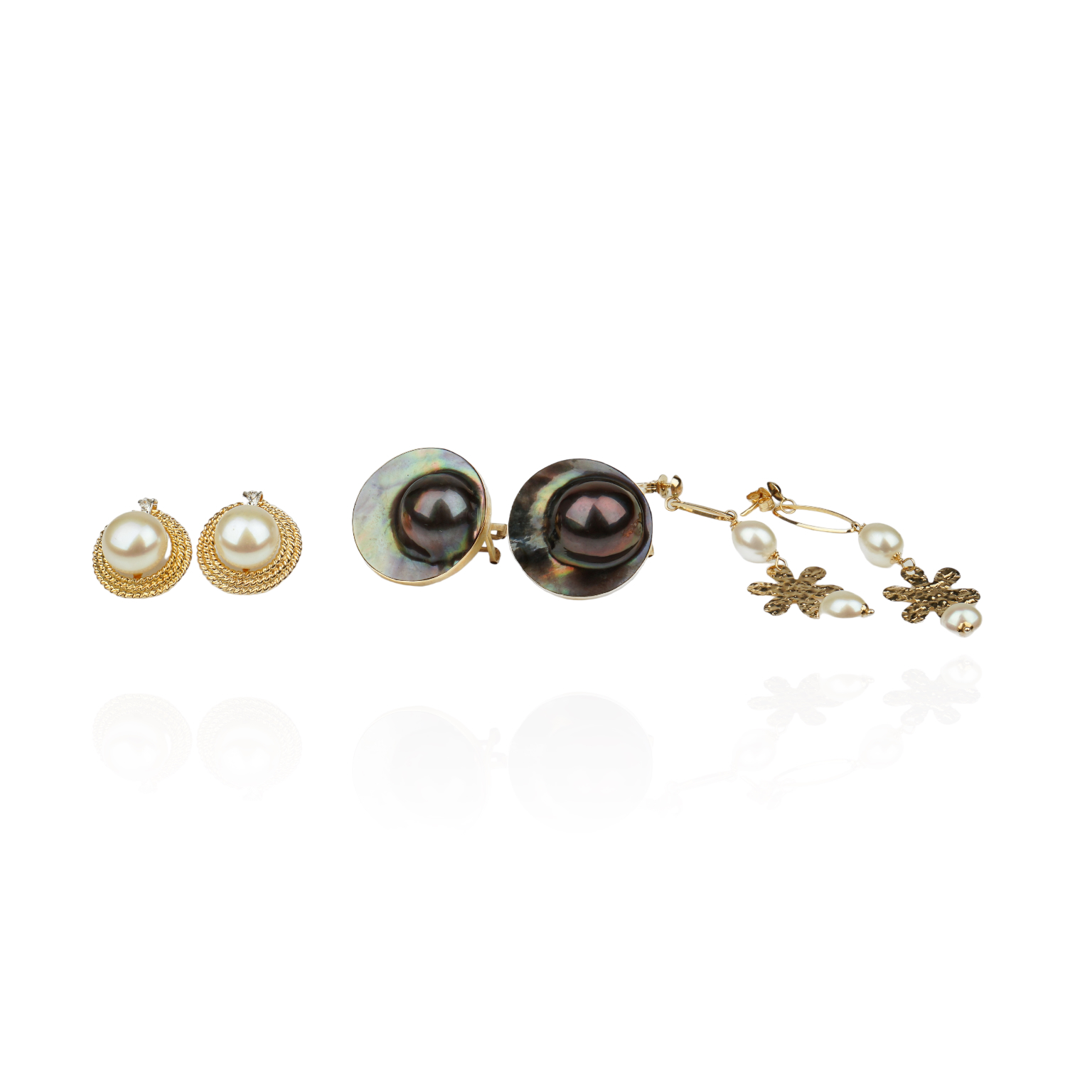 (3) Pairs 14K Yellow Gold and Pearl