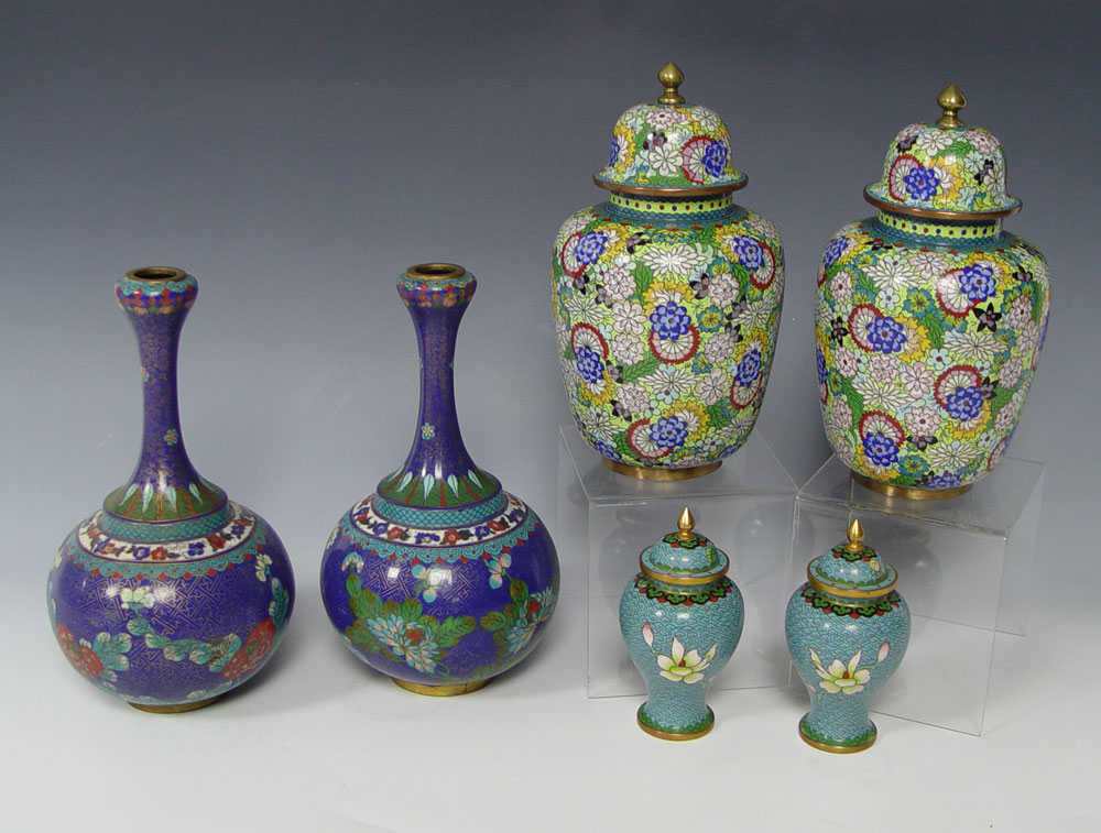 3 PAIRS CHINESE CLOISONNE VASES AND
