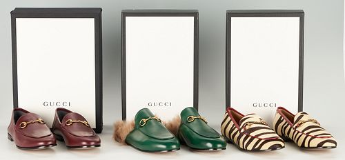 3 PAIRS GUCCI LEATHER LOAFERS OR