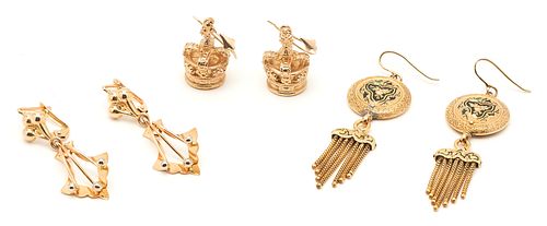 3 PAIRS LADIES YELLOW GOLD