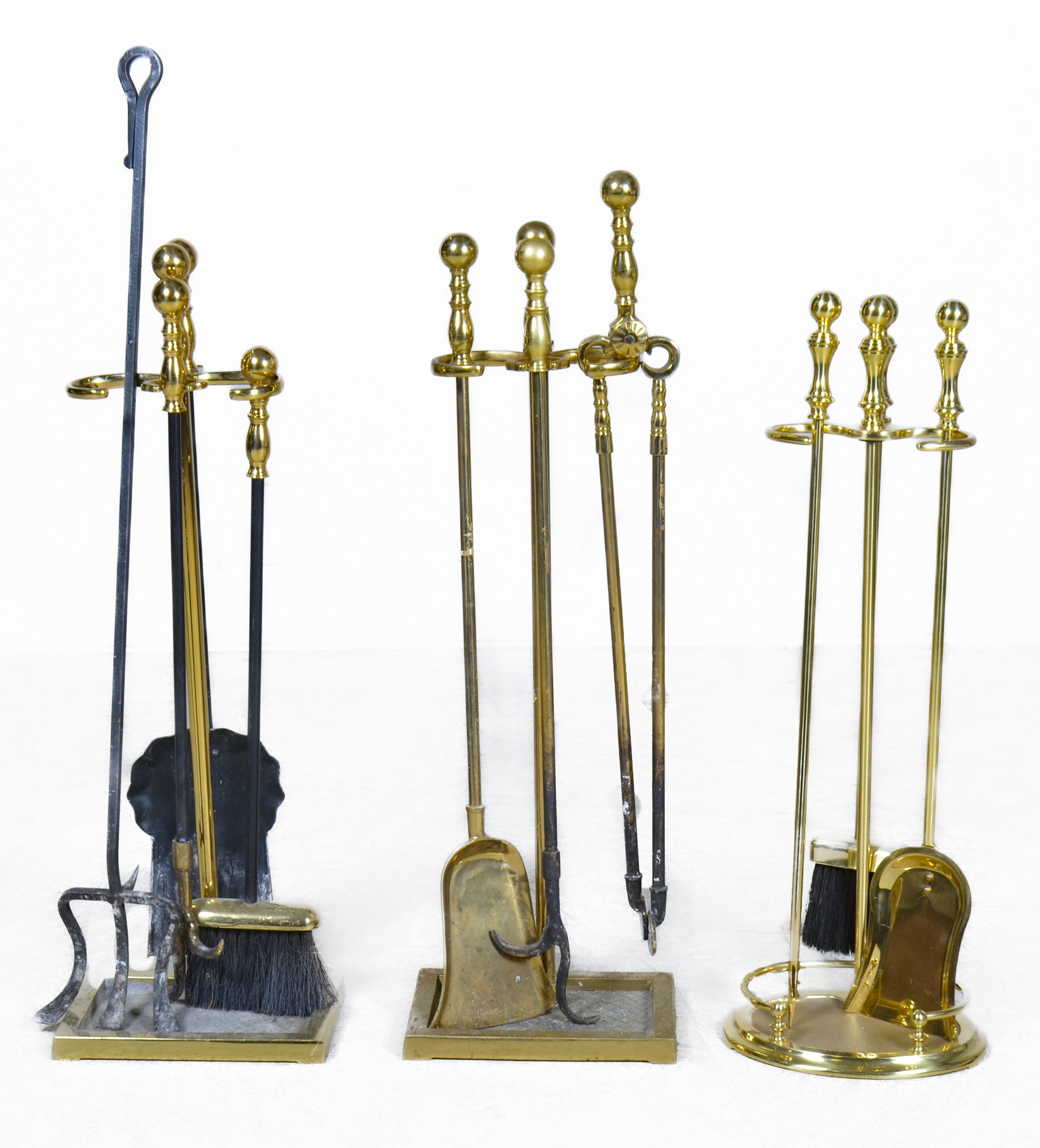 (3) Pairs of brass fireplace