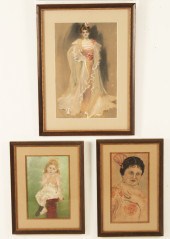 3 PASTEL ON PAPER PORTRAITS, S