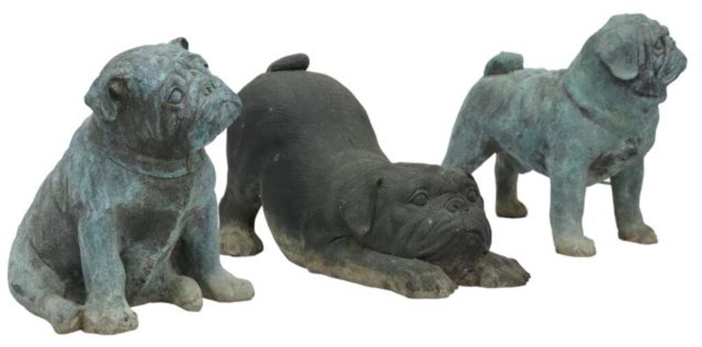 (3) PATINATED BRONZE PUG DOG