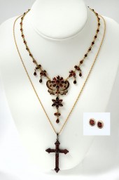 3 PC 10K & 14K GARNET JEWELRY: