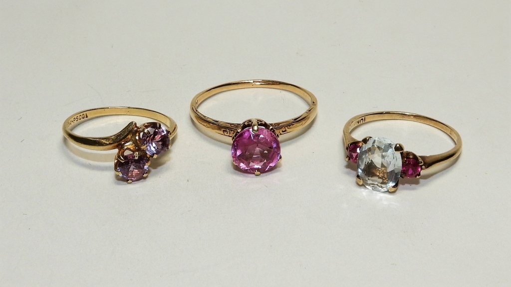 3 PC 14K GOLD AMETHYST AQUAMARINE
