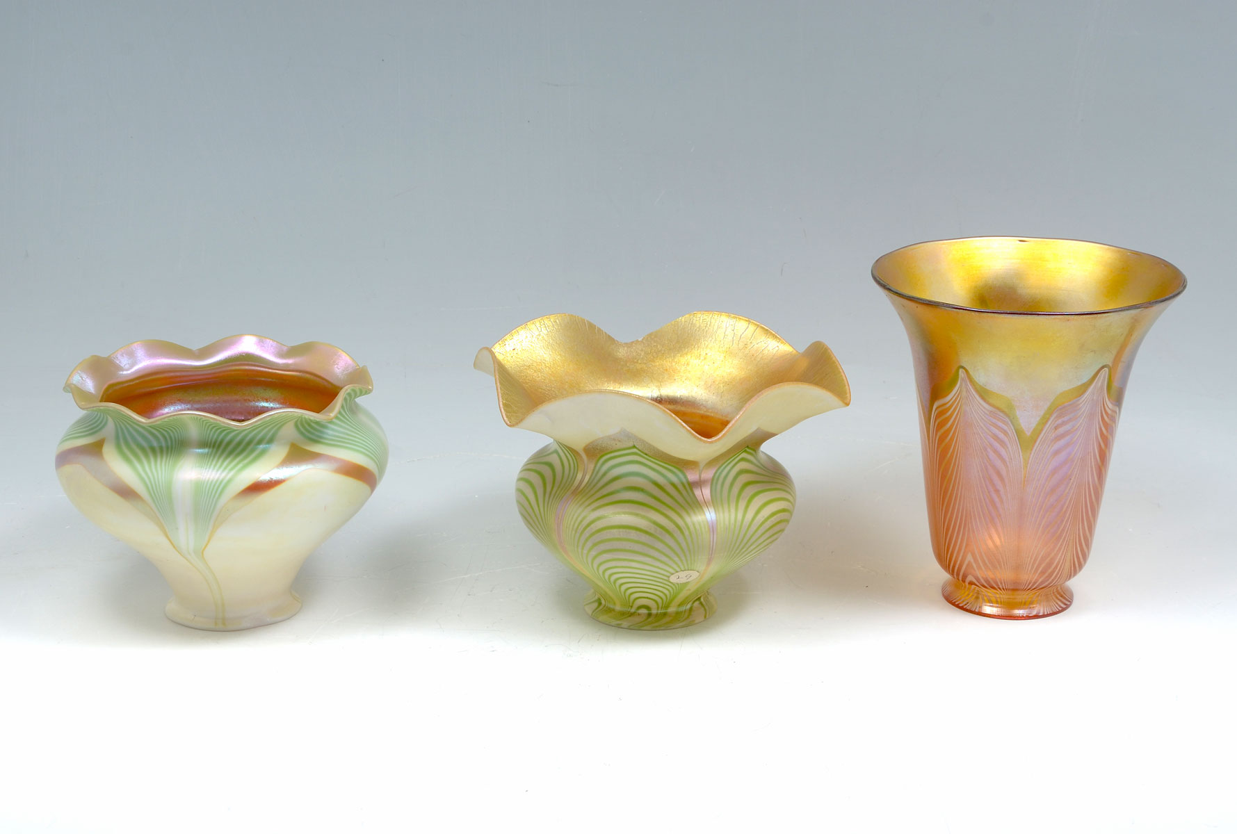 3 PC. ART GLASS SHADES, ONE