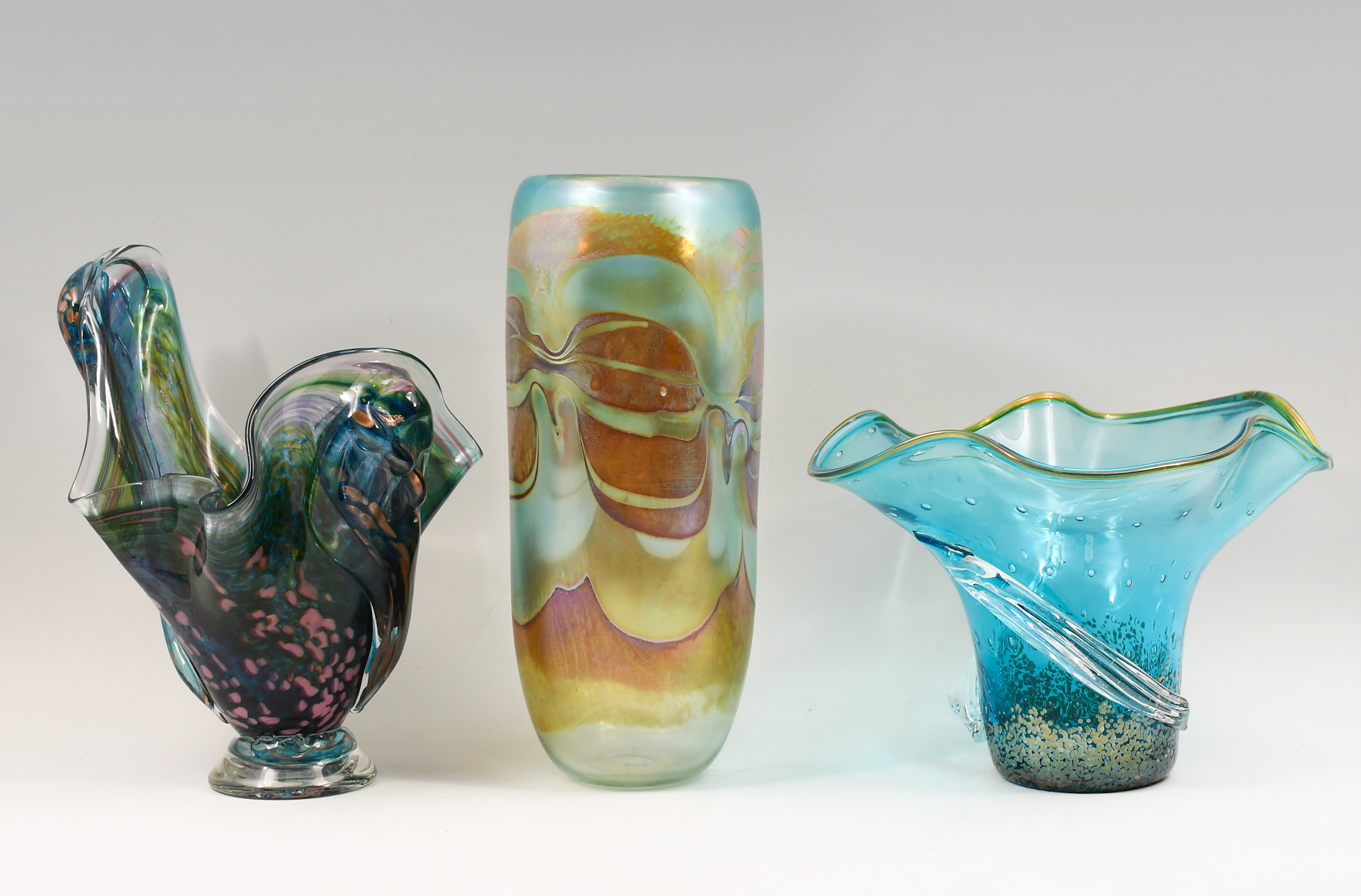 3 PC. ART GLASS VASES: 1) Brian