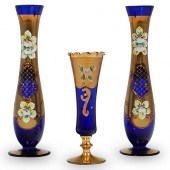 (3 PC) BLUE BOHEMIAN GLASS GIL