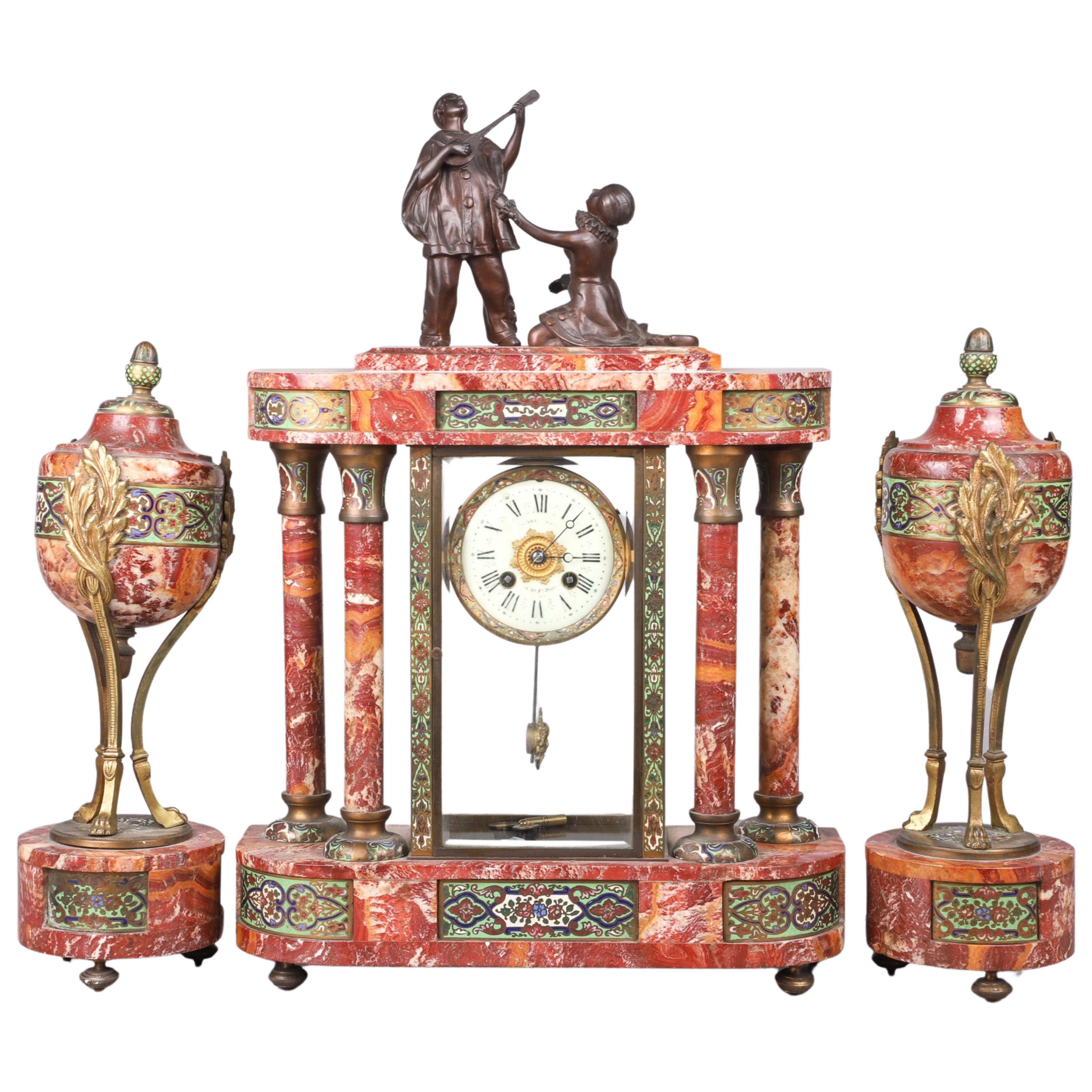 3 Pc Bronze, Champleve, & Brown