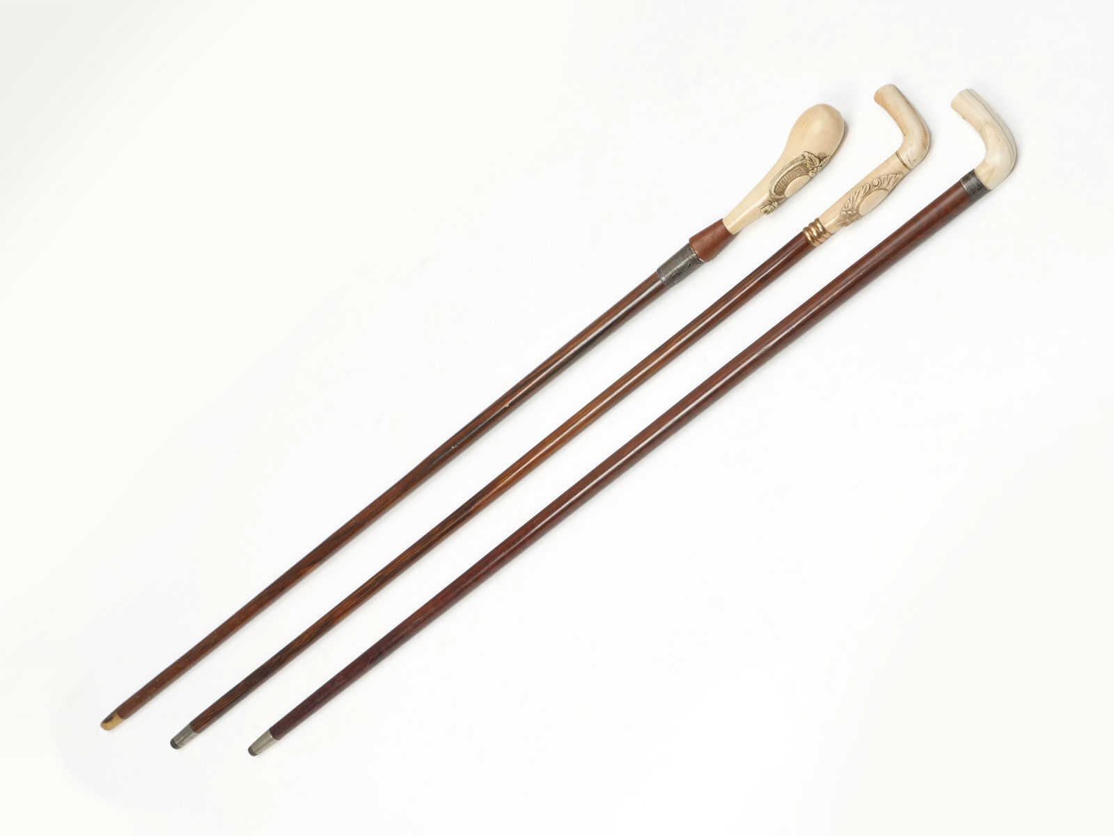 3 PC. CARVED IVORY CANE COLLECTION: