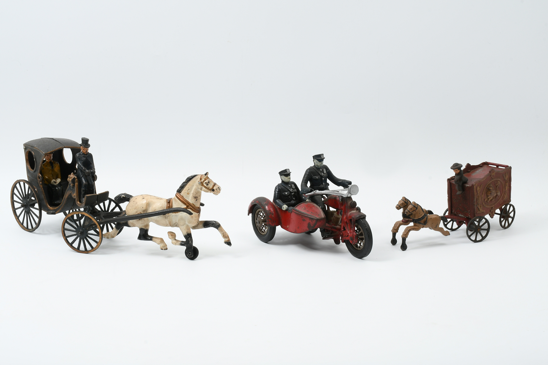 3 PC. CAST IRON WAGONS &