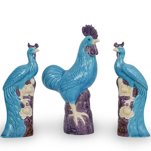 (3 PC) CHINESE PORCELAIN ROOSTER