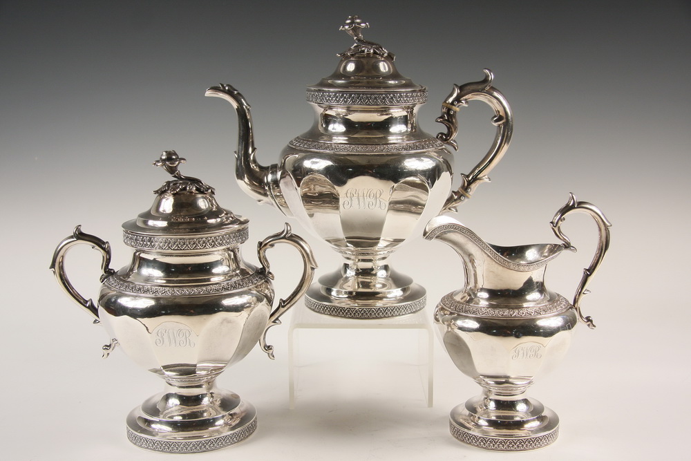 (3 PC) COIN SILVER TEA SET -