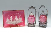 3 PC CRANBERRY GLASS MARY GREG
