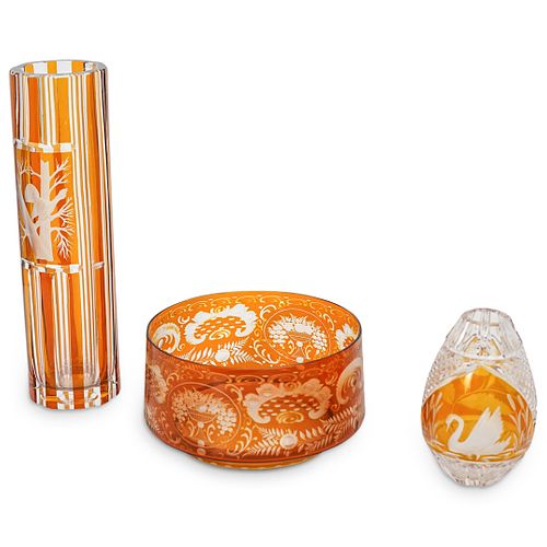 (3 PC) CUT GLASS VASES & BOWL