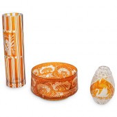 (3 PC) CUT GLASS VASES & BOWL