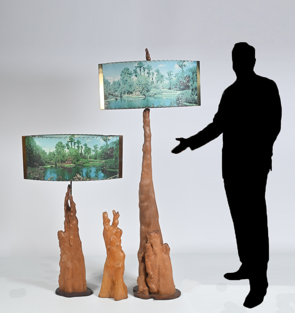 3 PC. CYPRESS ROOT FLOOR LAMPS: One