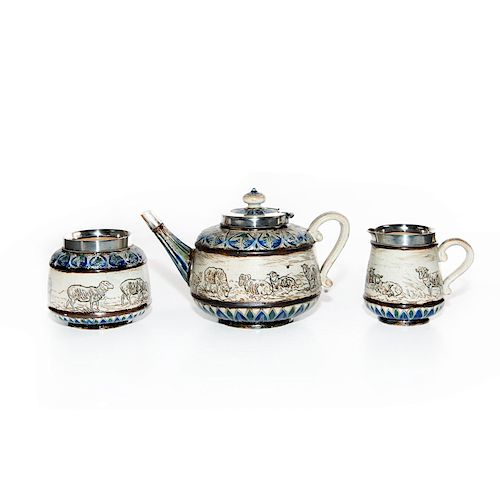 3 PC. DOULTON LAMBETH STONEWARE TEA