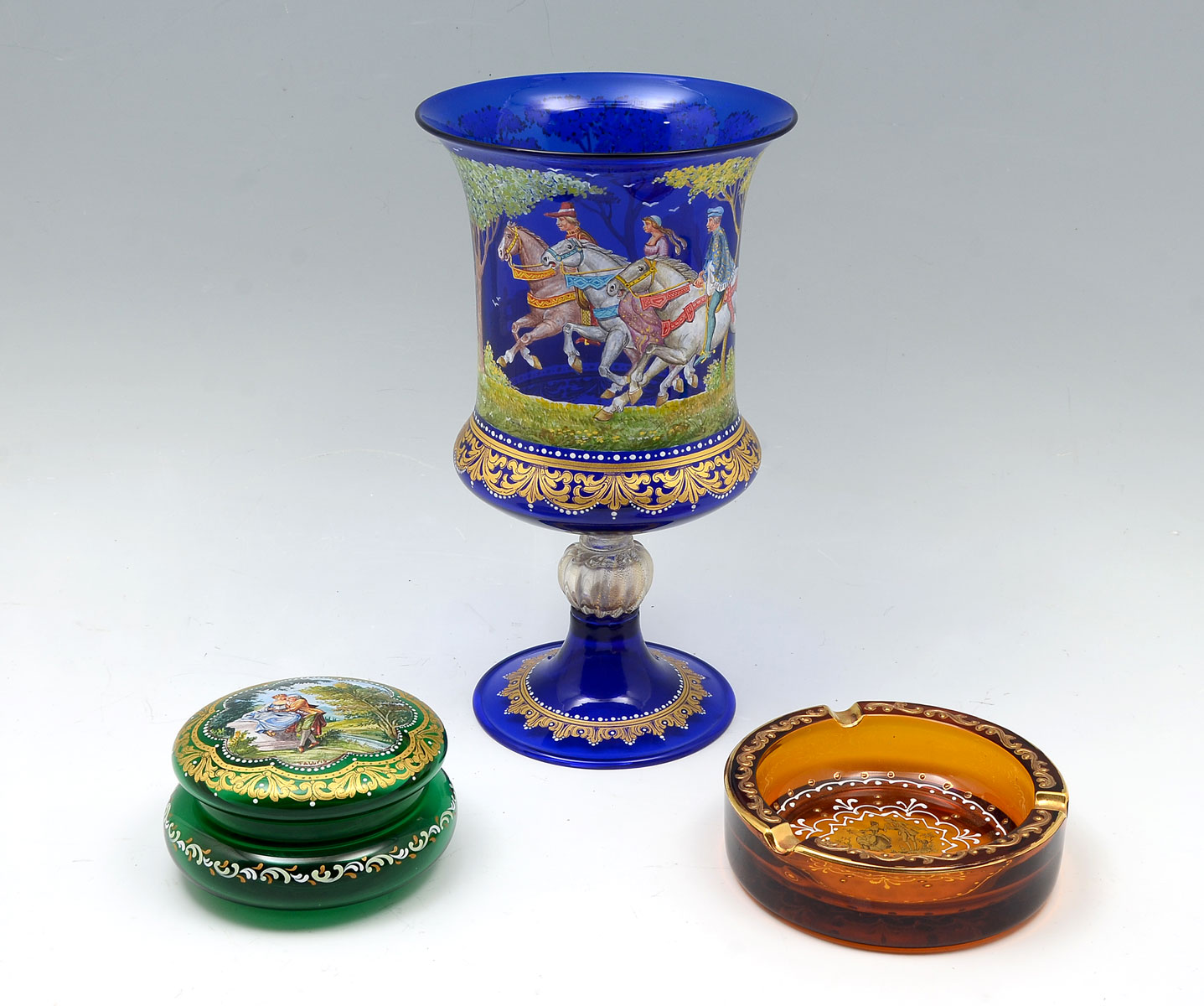 3 PC. ENAMELED MURANO ART GLASS
