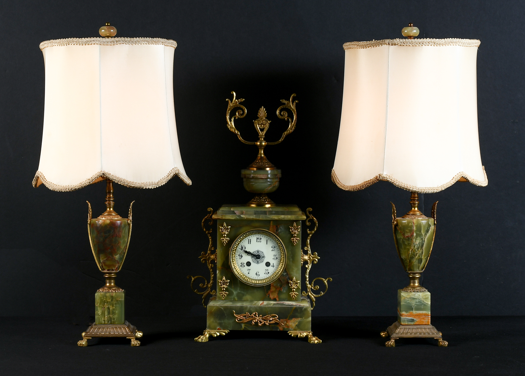3 PC. FRENCH A.D. MOUGIN ONYX CLOCK