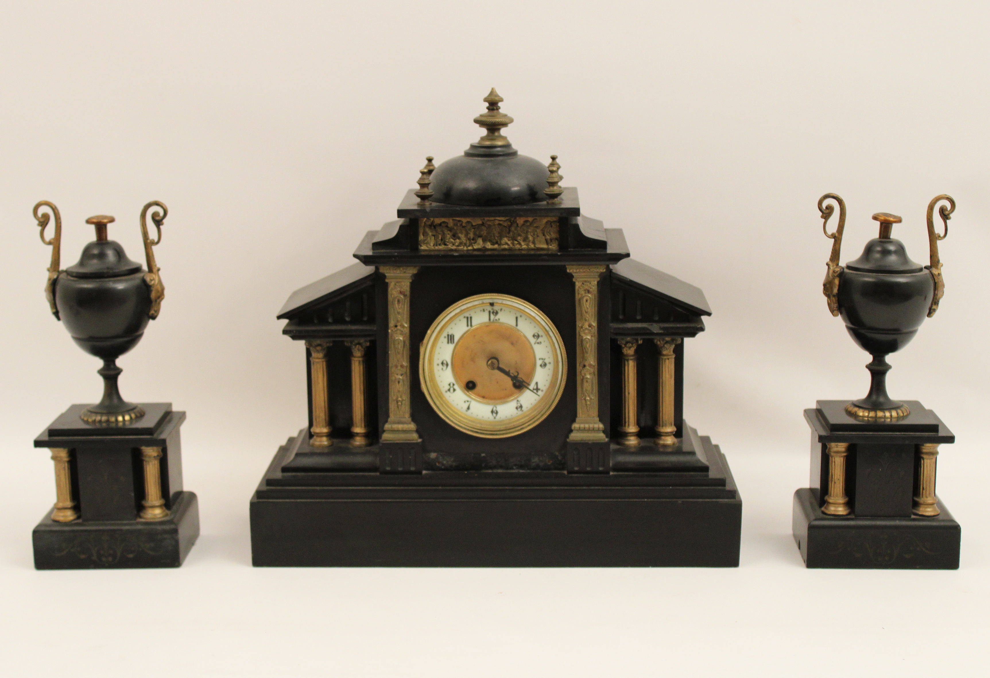 3 PC FRENCH BRONZE MOUNTED ONYX