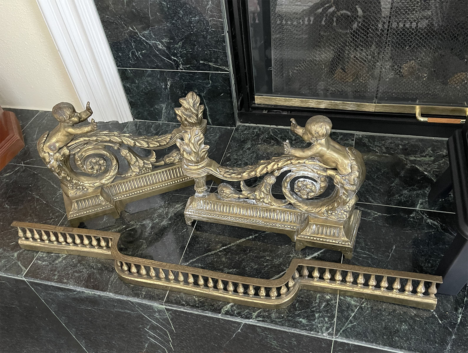 3 PC. FRENCH CHERUB FIRE CHENETS: