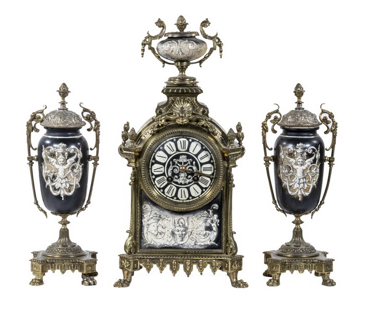 (3 PC) FRENCH CLOCK & GARNITURE SET