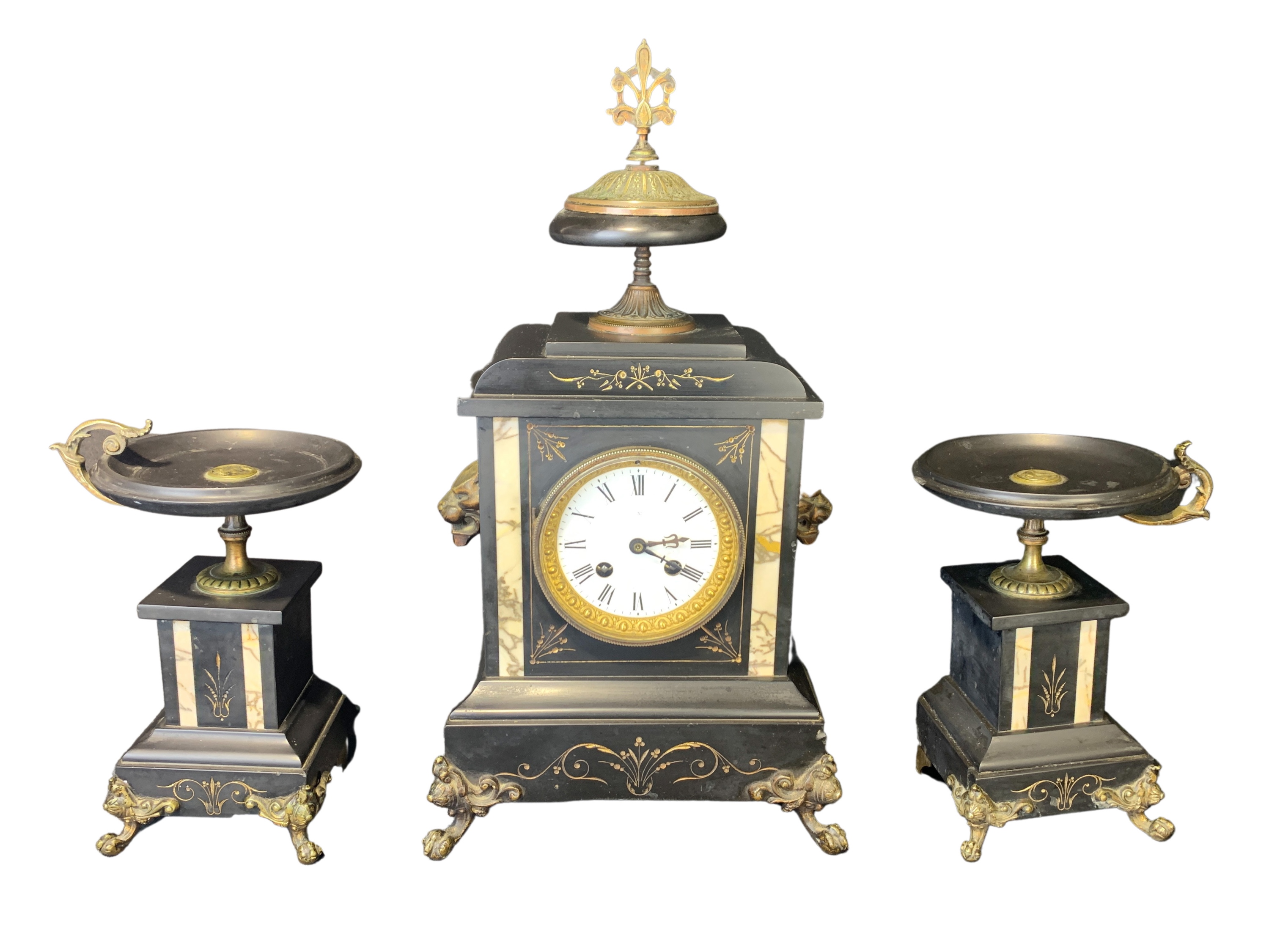 3 PC. FRENCH CLOCK GARNITURE SET