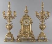 3 Pc. French gilt bronze clock