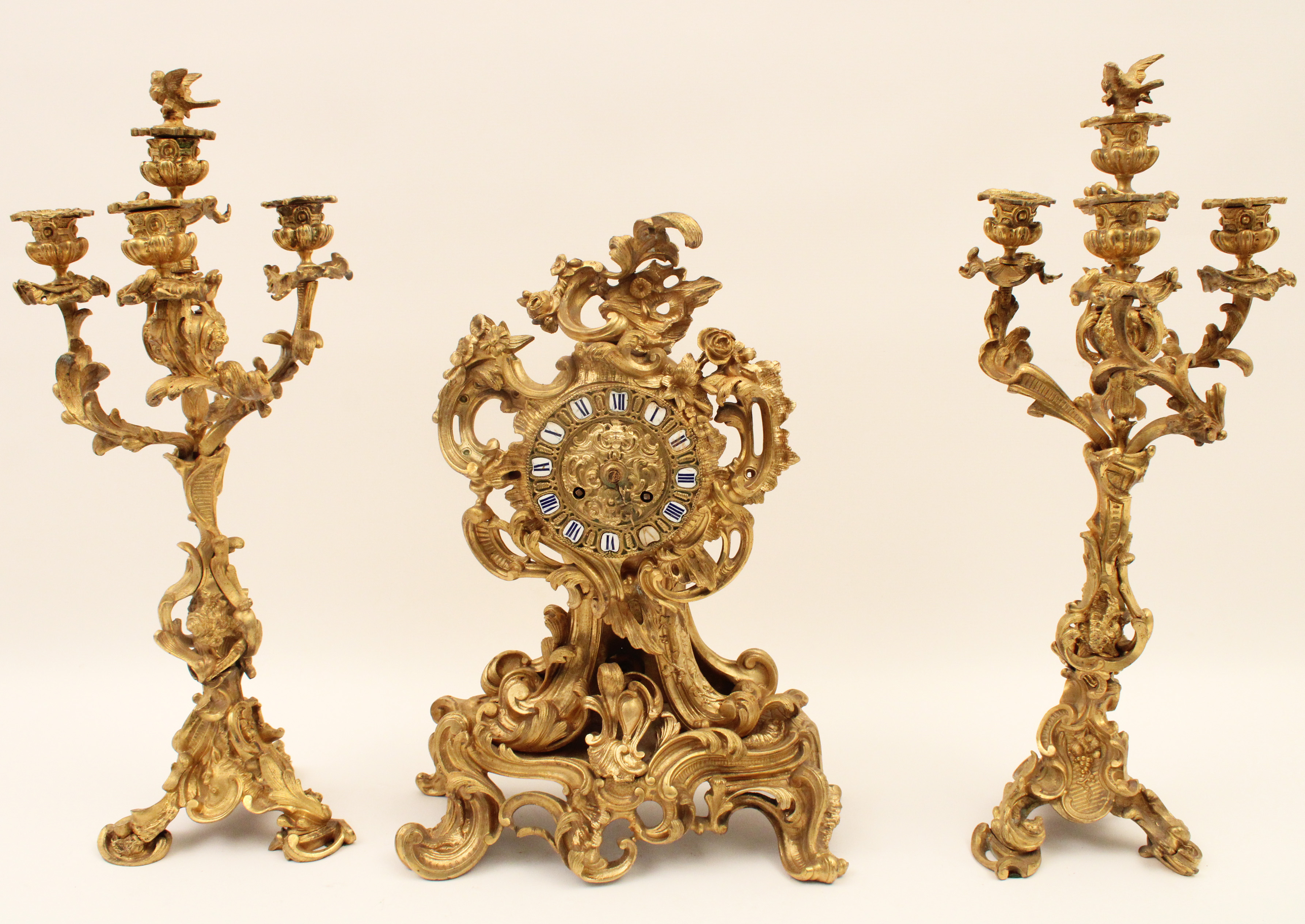 3 PC. FRENCH GILT BRONZE CLOCK