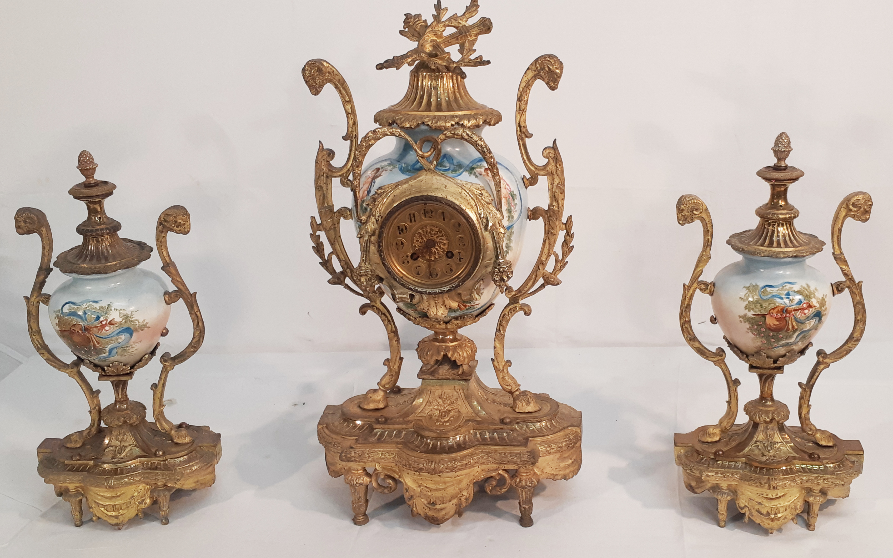 3 PC. FRENCH GILT BRONZE AND