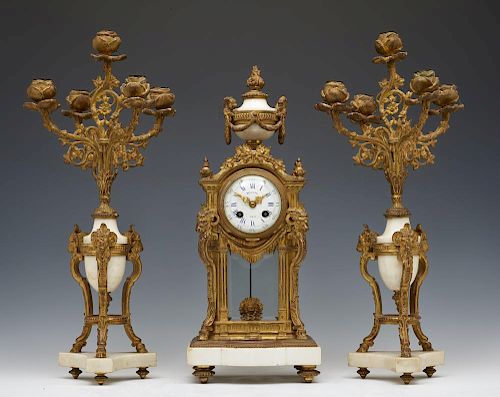3 PC FRENCH GILT BRONZE AND