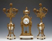 3 PC FRENCH GILT BRONZE AND MA
