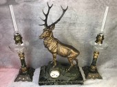 3 PC. FRENCH STAG MOUNTED CLOC