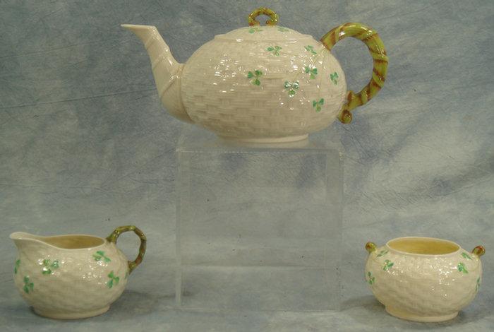 3 pc green mark Beleek teaset,