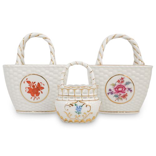 (3 PC) HEREND PORCELAIN BASKET