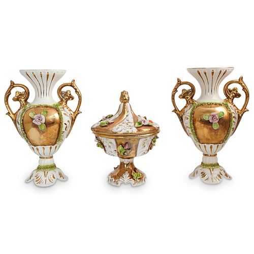 (3 PC) ITALIAN GILDED PORCELAIN