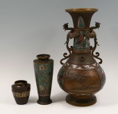 3 PC. JAPANESE CHAMPLEVE VASES