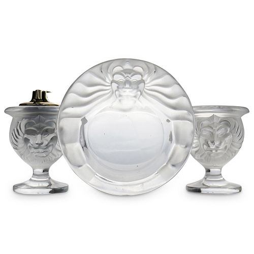 (3 PC) LALIQUE "TETE DE LION"