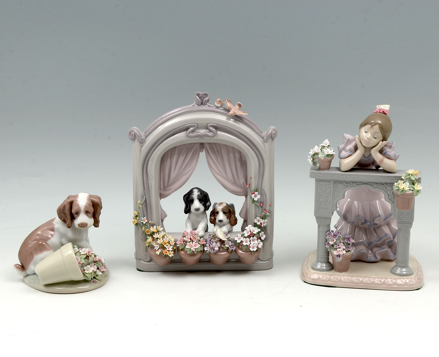 3 PC. LLADRO DOGS AND LITTLE