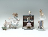3 PC. LLADRO GIRL AT PIANO & G