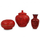 (3 PC) LOT OF CHINESE CINNABAR