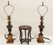 3 PC LOT;  PR OF LAMPS AND TEA