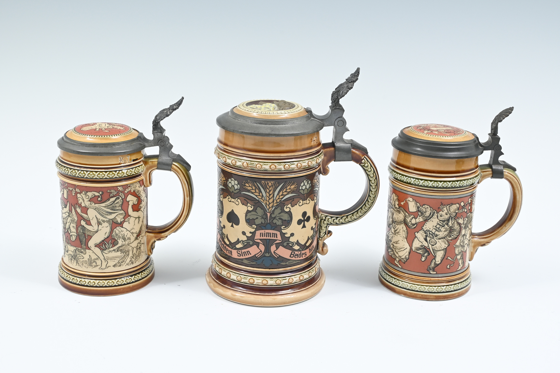 3 PC. METTLACH BEER STEINS: