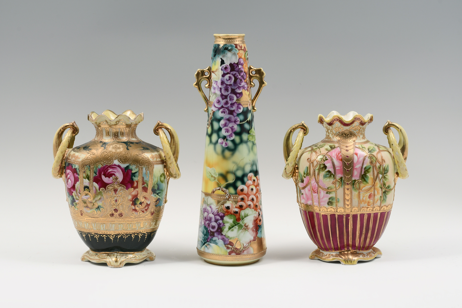 3 PC. NIPPON PORCELAIN VASES: