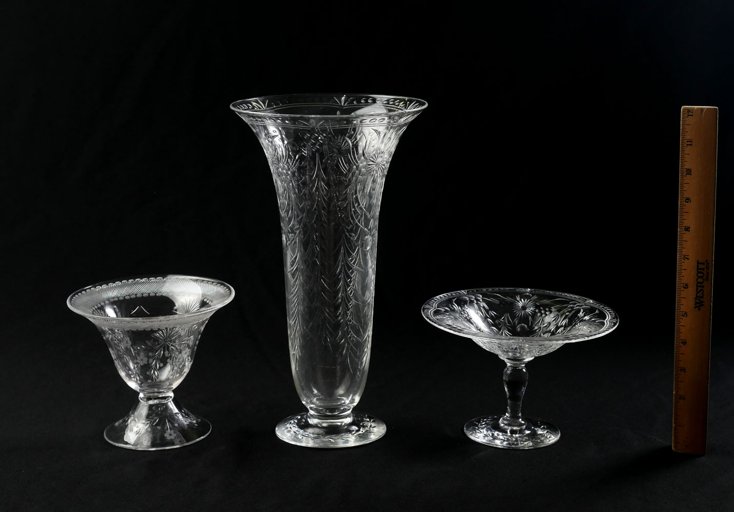 3 PC PAIRPOINT ENGRAVED GLASS