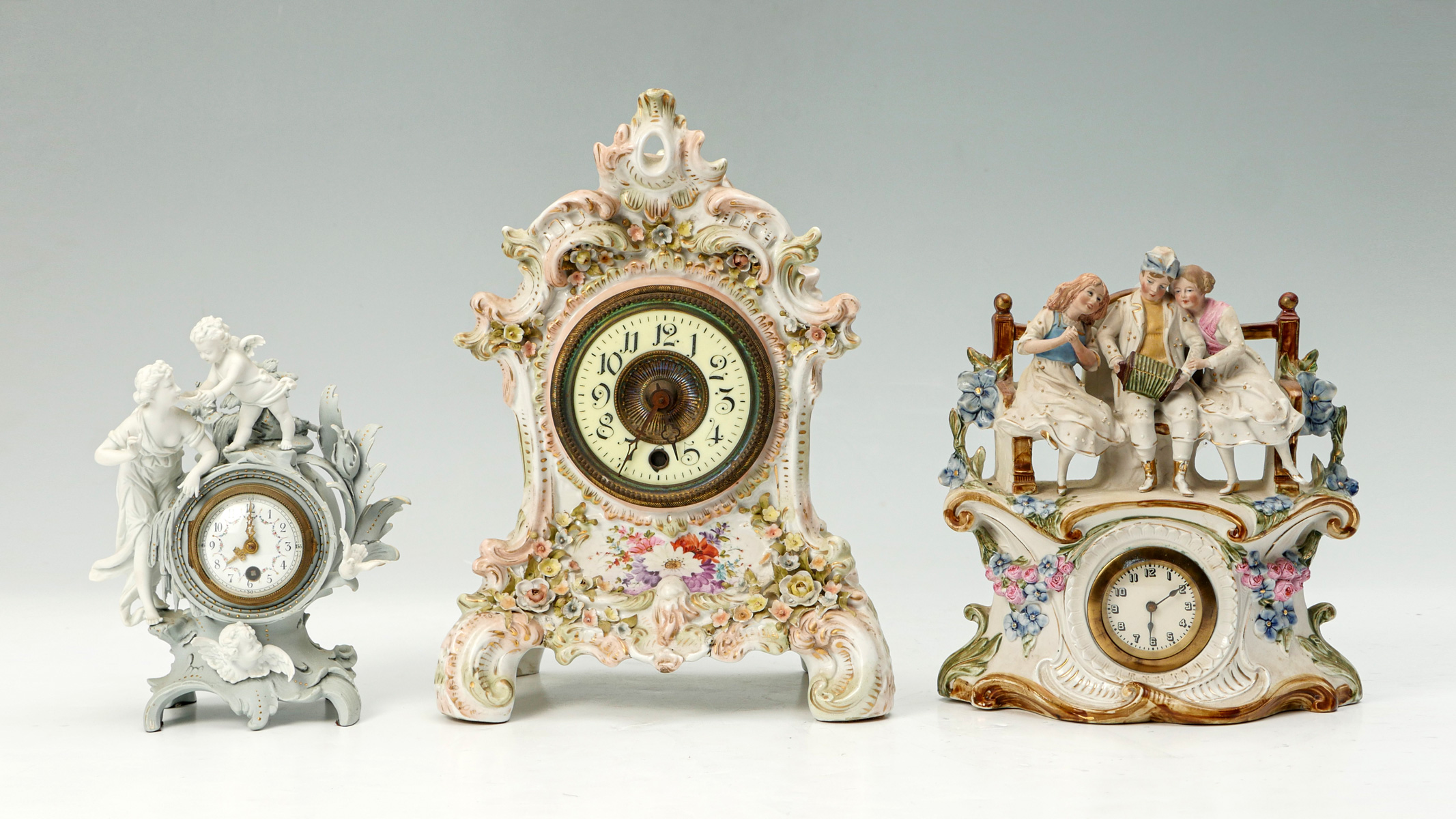 3 PC. PORCELAIN CLOCKS: Comprising: